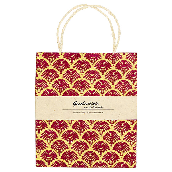 Geschenktüte M JAKOBSMUSCHEL, beere-gold, Loktapapier / CONTIGO Fairtrade Onlineshop