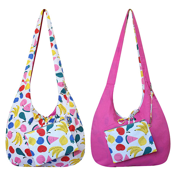 Wendetasche FRUITS, bunt-pink, bedruckte Baumwolle / CONTIGO Fairtrade Onlineshop