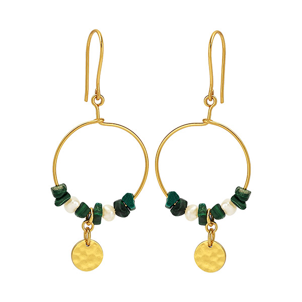Ohrringe, Malachit & Perle, 22K vergoldet / CONTIGO Fairtrade Onlineshop