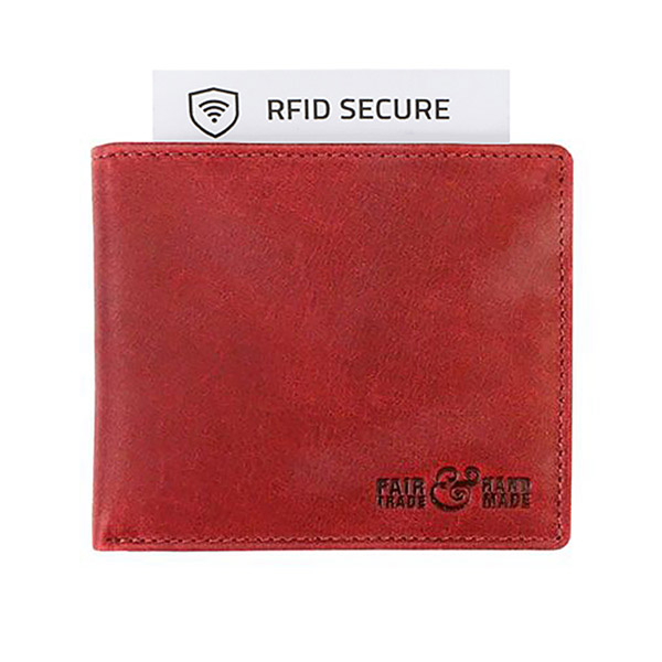Börse HANNAH 11x9cm Vintagerot RFID-secure, Rindsleder / CONTIGO Fairtrade Onlineshop