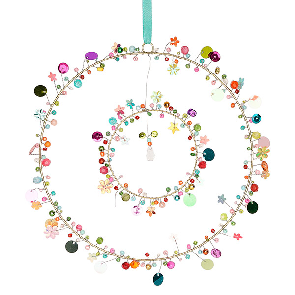 Perlendekoration Doppel-Ring mit Kristall 20 cm, multicolor