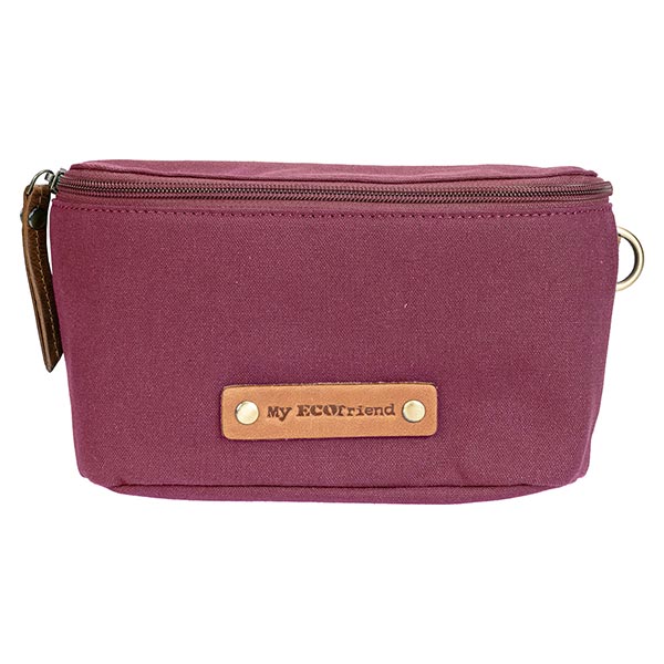 Crossbody Gürteltasche, bordeaux, Ziegenleder und Canvas