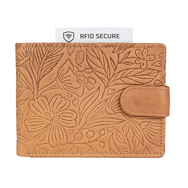 Börse SPORTY Blumengarten 13x10cm RFID braun, Rindsleder / CONTIGO Fairtrade Onlineshop