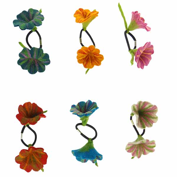 Haargummi BLÜTENPAAR bunt (Stückpreis), Wollfilz / CONTIGO Fairtrade Onlineshop