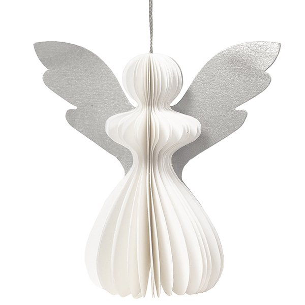 Papierdeko Engel Origami 7cm weiß-silber, Papier / CONTIGO Fairtrade Onlineshop