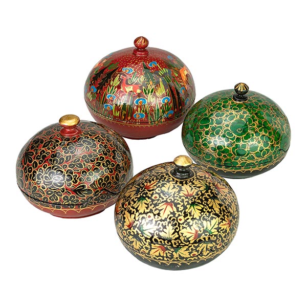 Dose Kaschmir, 10cm mit Griff,  handbemalt, Pappmaché / CONTIGO Fairtrade Onlineshop