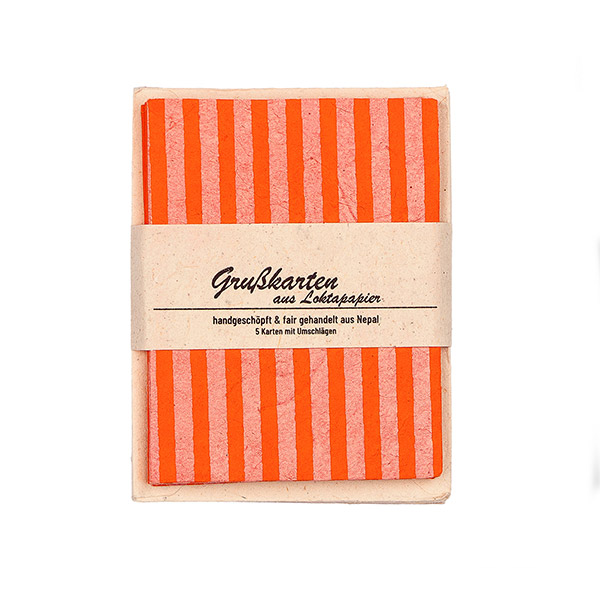 5 Mini Karten mit Umschlag STREIFEN, koralle-apricot / CONTIGO Fairtrade Onlineshop