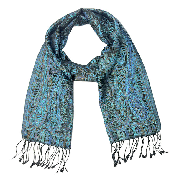 Schal PAISLEY schwarz-blau-hellblau-mix, 165x35cm, Seide / CONTIGO Fairtrade Onlineshop