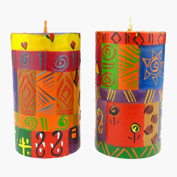 Stumpenkerze 6x10cm MULTICOLORED ETHNIC, Kapula / CONTIGO Fairtrade Onlineshop