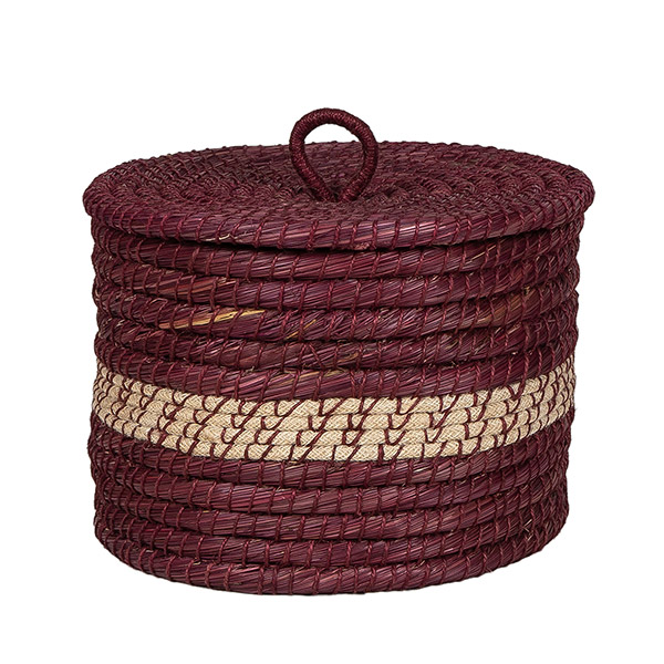 Aufbewahrungskorb 30x20cm BORDEAUX mit Deckel, Gras, Jute / CONTIGO Fairtrade Onlineshop