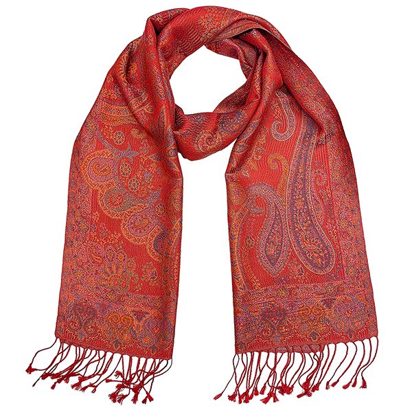 Schal PAISLEY orange-rot-blau, 165x35cm, 100 % Seide