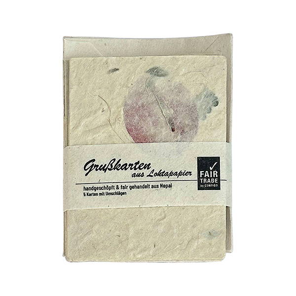 5 Mini Karten mit Umschlag PINK FLOWERS natural, Loktapapier handgeschöpft
