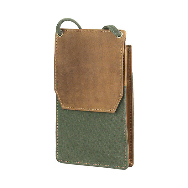 Handytasche mit Gurt grün, Leder und Bio-Baumwollcanva / CONTIGO Fairtrade Onlineshop