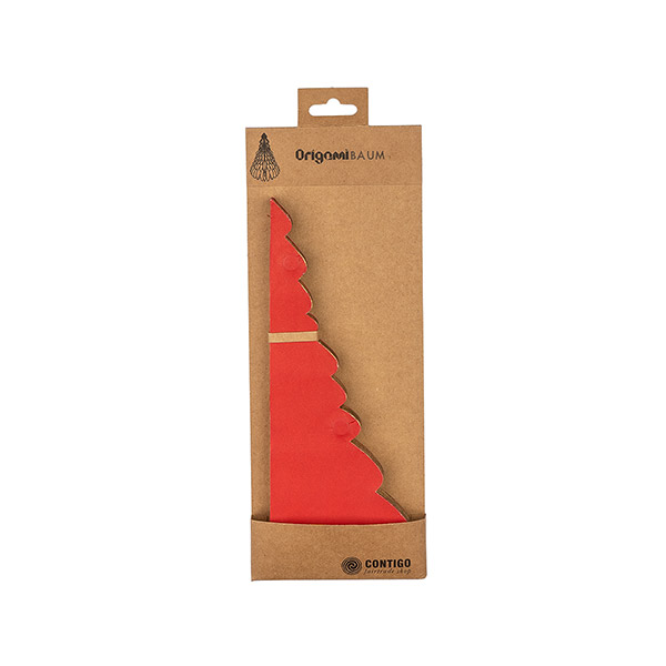 Weihnachtsbaum ORIGAMI 24 cm rot, Goldrand, Papier