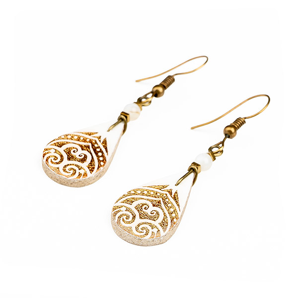 Ohrringe Drop Rankenspiel weiß-gold, Fliese