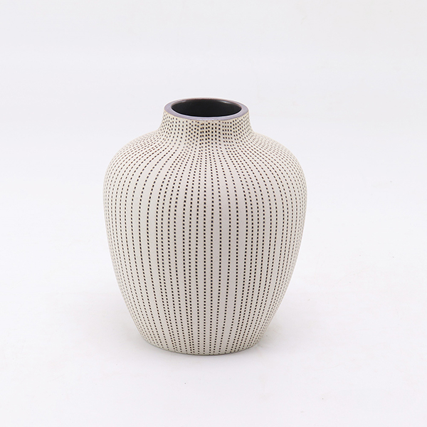 Vase FIORI, 15 cm, weiß-braun gestreift, handgemachte Keramik