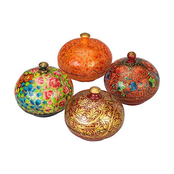 Dose Kaschmir, 8cm mit Griff, handbemalt, Pappmaché / CONTIGO Fairtrade Onlineshop