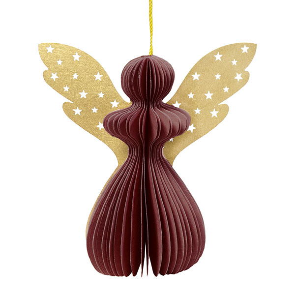 Papierdeko Engel Origami 7cm weinrot Sterne, Papier / CONTIGO Fairtrade Onlineshop