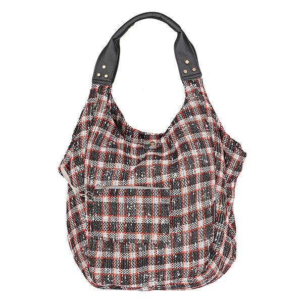 Tasche HOBOBAG black red check tweed, rot-schwarz, Wollmix