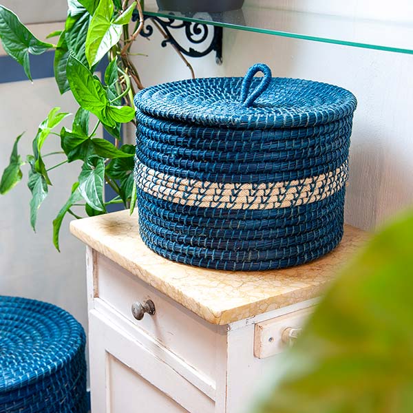 Aufbewahrungskorb 30x20cm AZUL mit Deckel, Gras, Jute / CONTIGO Fairtrade Onlineshop