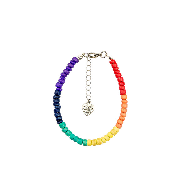 Armband Rainbow PRIDE mit Kettchen, Kokosnuss / CONTIGO Fairtrade Onlineshop