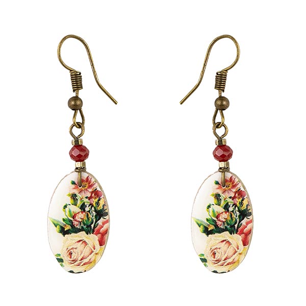 Ohrringe Rose oval, weiß-rosa, Fliese / CONTIGO Fairtrade Onlineshop