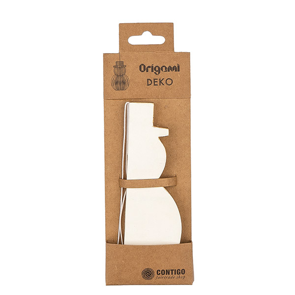 Papierdeko Origami 15 cm, SCHNEEMANN, weiß, Goldrand