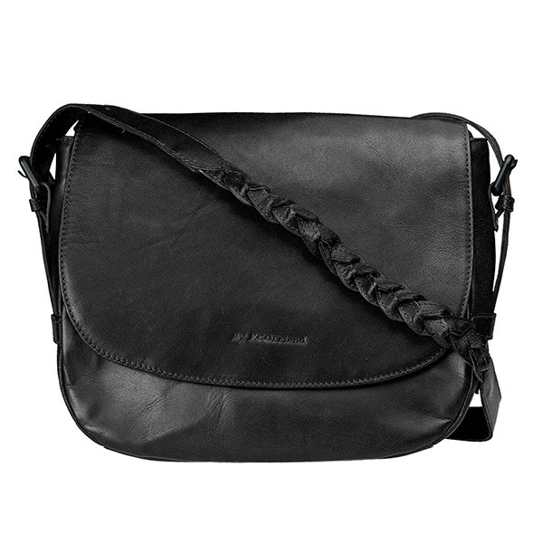 Schultertasche SATCHEL schwarz, Ziegenleder