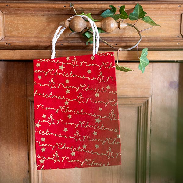 Geschenktüte S MERRY CHRISTMAS, rot-gold, Loktapapier / CONTIGO Fairtrade Onlineshop