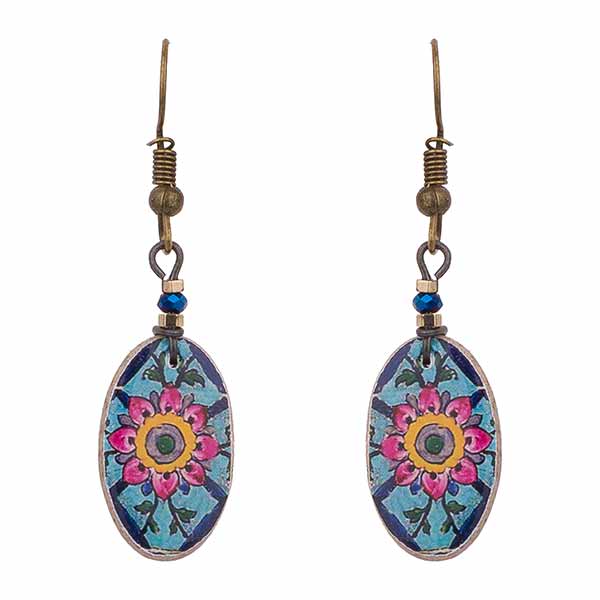 Ohrringe Chrysantheme oval blau-rosa, Fliese / CONTIGO Fairtrade Onlineshop
