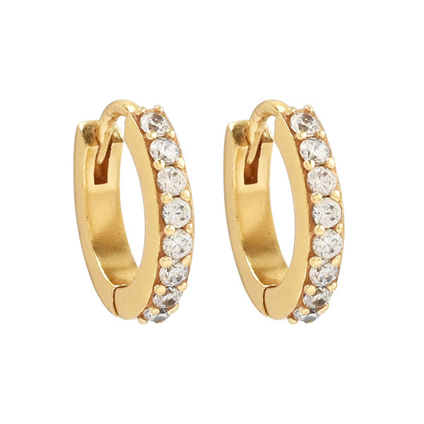 Creolen, Mini, 1 cm, Zirkonia, 22K vergoldet