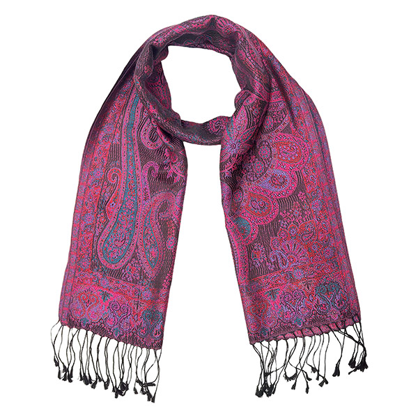 Schal PAISLEY pink-fuchsia-schwarz-mix, 165x35cm, Seide / CONTIGO Fairtrade Onlineshop