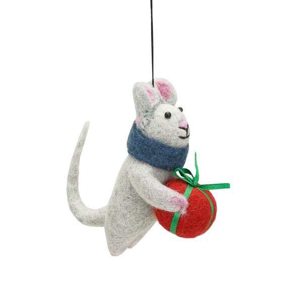 Dekoanhänger MAUS MIT GESCHENK rot, Wollfilz