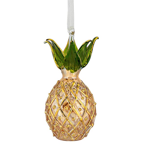 Glasdekoration ANANAS 9cm, transparent, gold, grün