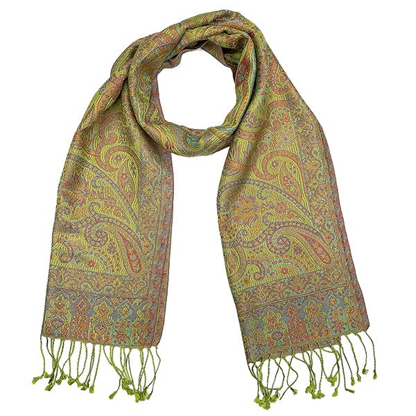 Schal PAISLEY saffran-gelb-grün, 165x35cm, 100 % Seide