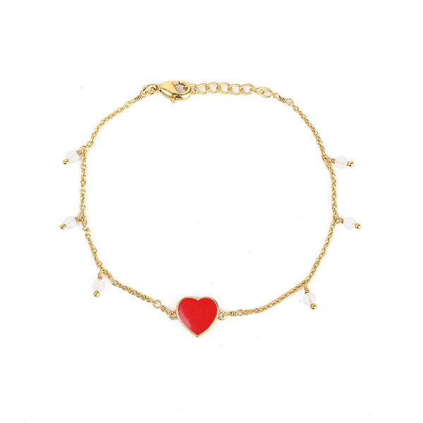 Armband, Herz, Emaille & Mondstein, 22K vergoldet / CONTIGO Fairtrade Onlineshop