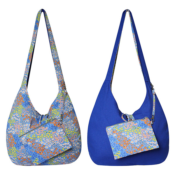 Wendetasche CORNFLOWER, blau-gelb, bedruckte Baumwolle / CONTIGO Fairtrade Onlineshop