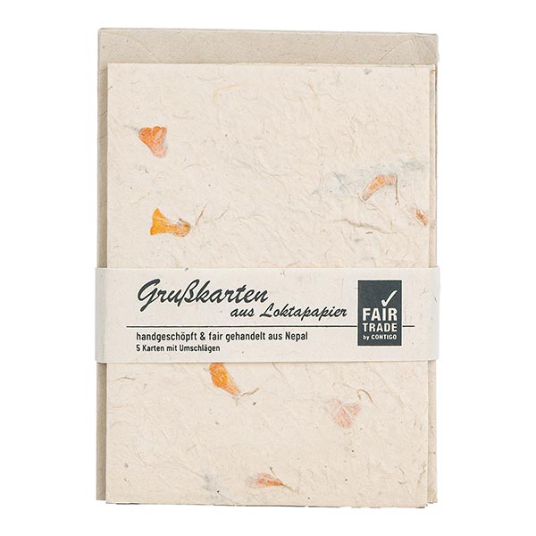 5 Karten mit Umschlag FARN natural, Loktapapier / CONTIGO Fairtrade Onlineshop