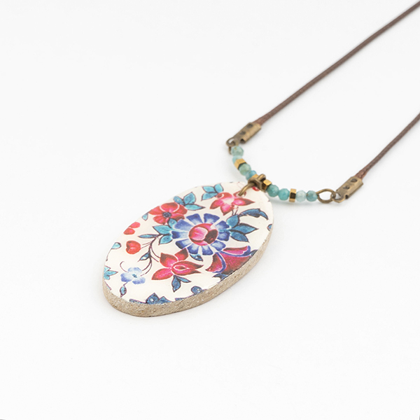 Halskette oval Hortensie blau-rosa, Fliese / CONTIGO Fairtrade Onlineshop