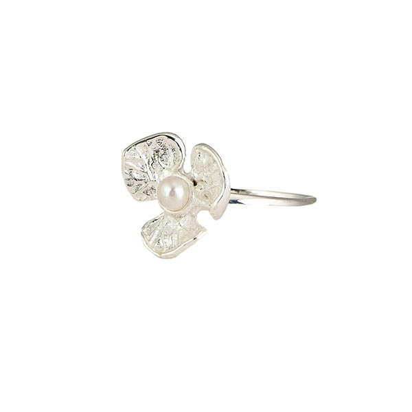 Ring Hortensie mit Perle, Silber
