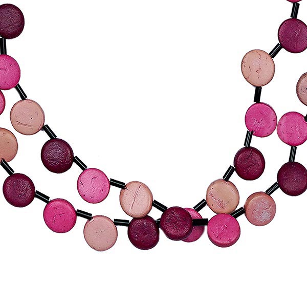 Halskette Puntos zweireihig, pink-pastell, Kokosnuss / CONTIGO Fairtrade Onlineshop