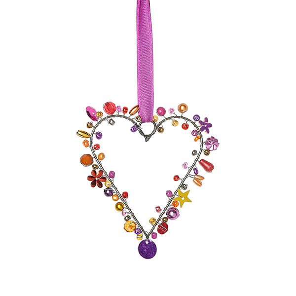 Perlendekoration HERZ 7cm, purpur