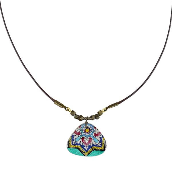 Halskette floral gerundet bunt-türkis, Fliese