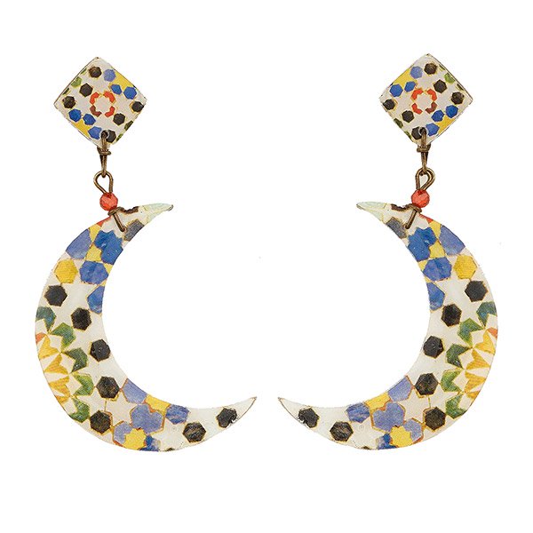 Ohrringe DOUBLE MOON bunt, Fliese