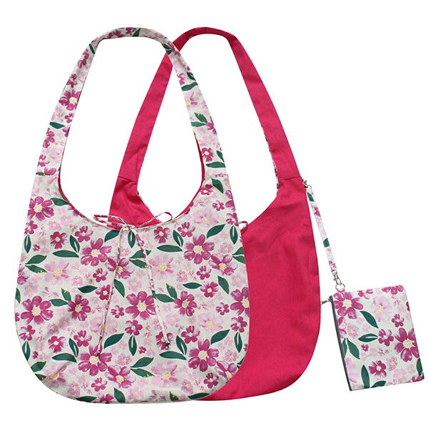 Wendetasche PINK FLOWERS, pink, weiß, bedruckte Baumwolle