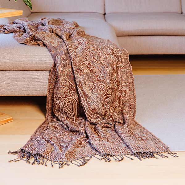 Wolldecke Plaid 200x140, PAISLEY, natur-braun, 100 % Wolle / CONTIGO Fairtrade Onlineshop
