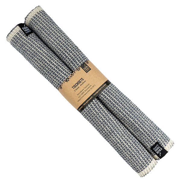 Tischset 2er-Pack, anthrazit-natur, wendbar, handgewebt, Baumwolle