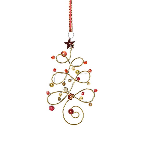 Perlendekoration WEIHNACHTSBÄUMCHEN 8cm, rot-gold