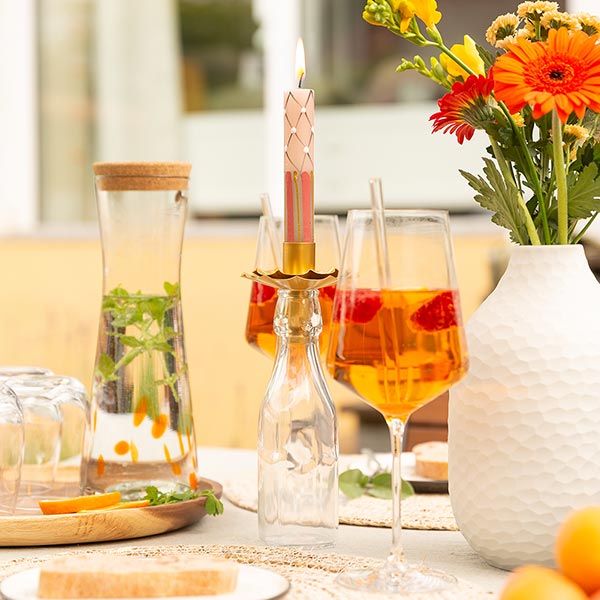 Kerzenhalter BOTTLENECK FLOWER gold, Eisenblech / CONTIGO Fairtrade Onlineshop