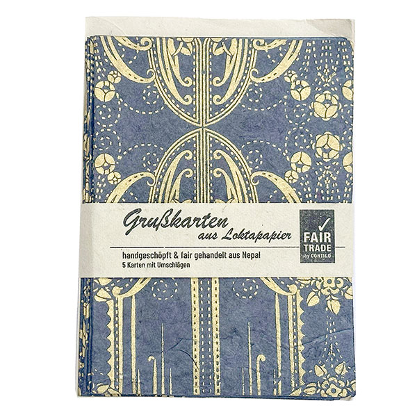 5 Karten mit Umschlag, BAROQUE, nachtblau-gold, Loktapapier handgeschöpft